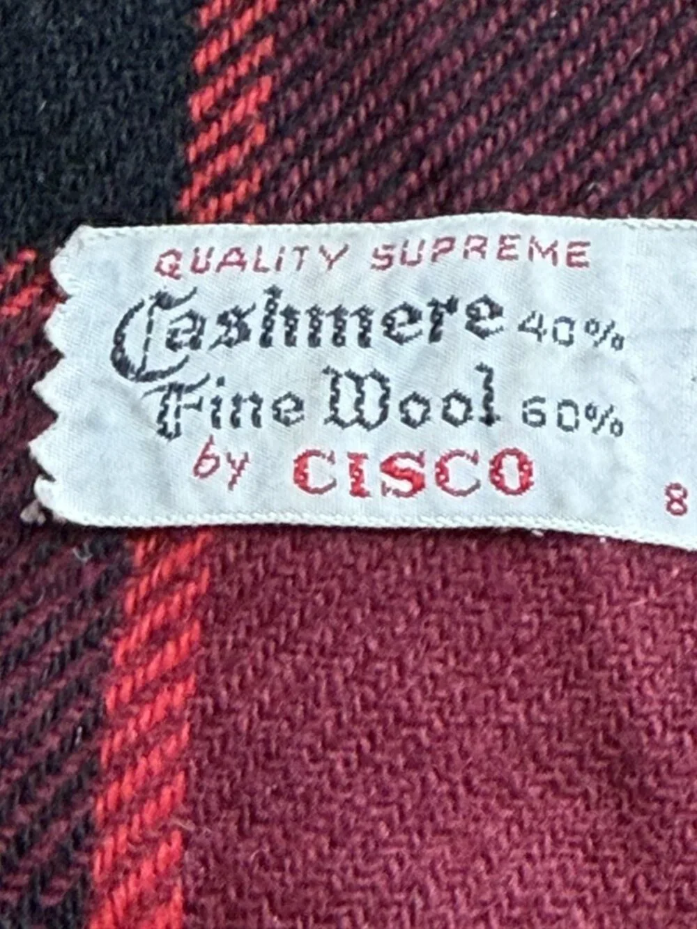 Vintage Cisco Cashmere Wool Red Black Tartan Plaid Scarf Unisex 48